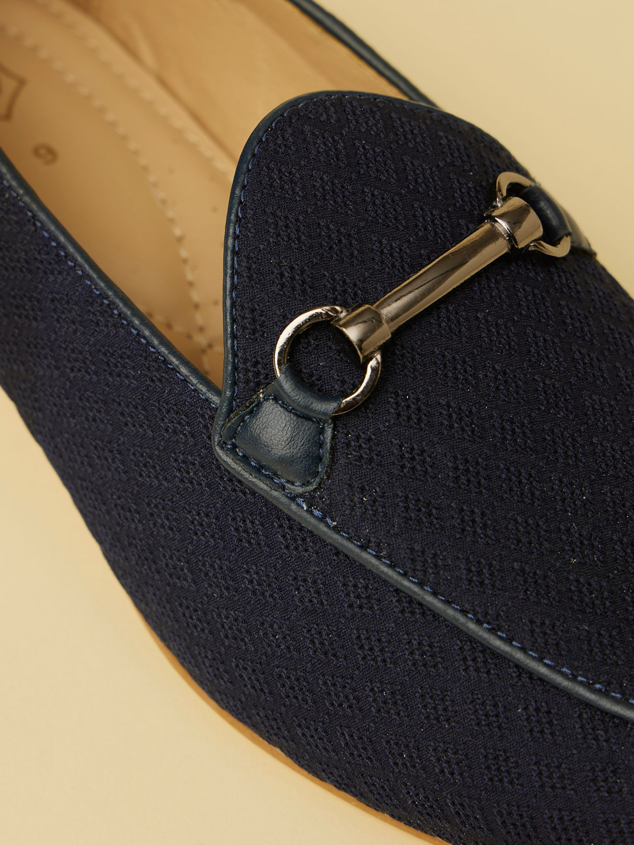 Navy Blue Self Patterned Loafers image number 1